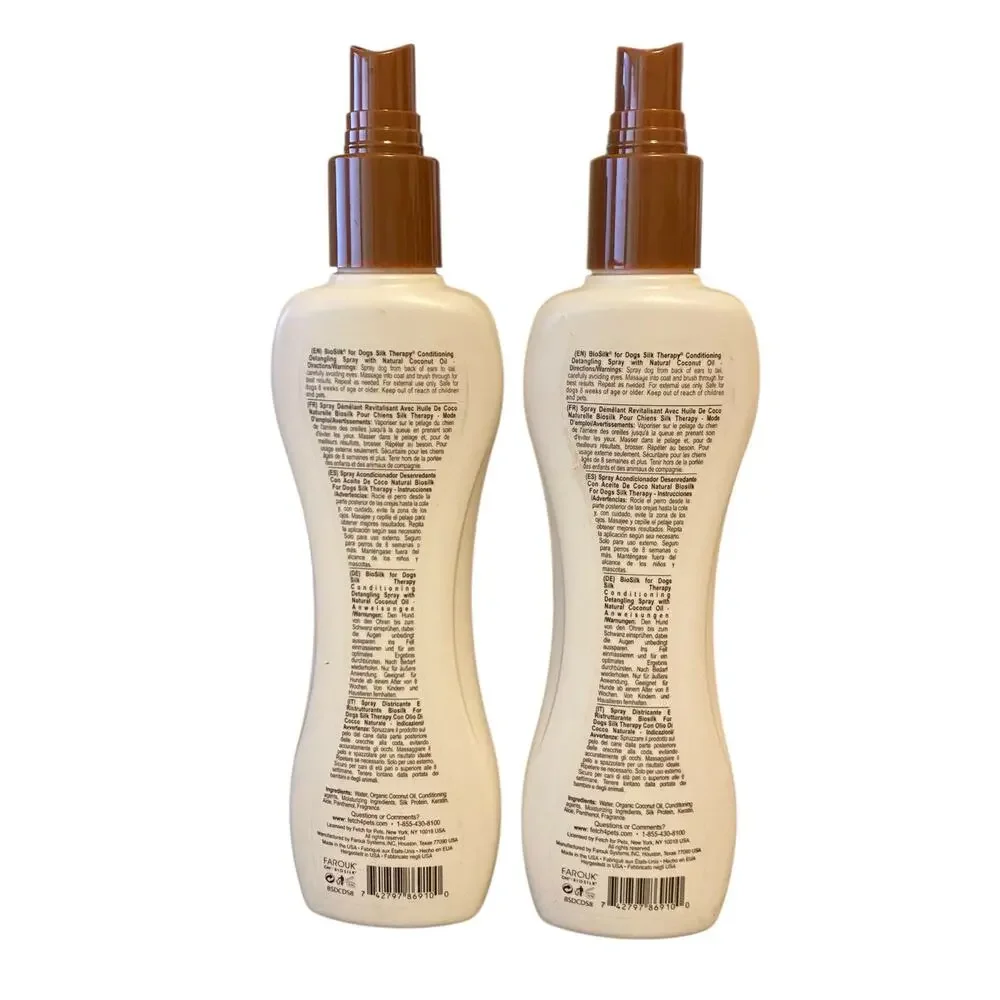 SET of TWO Biosilk for dogs - Silk Therapy Conditioning detangling Spray 7 Oz.